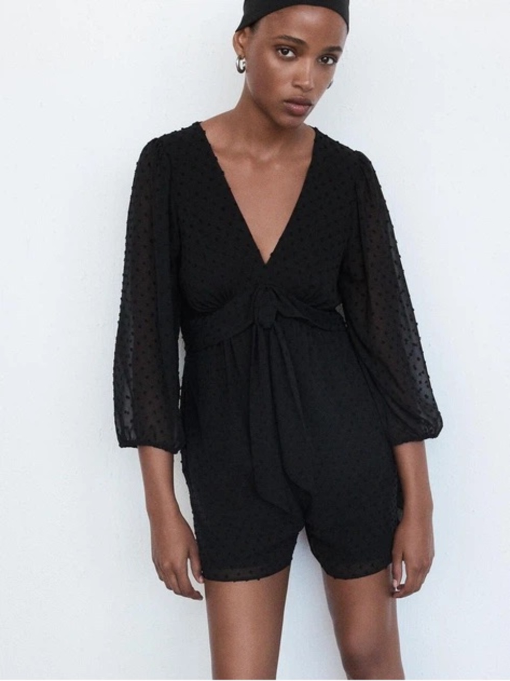 ZARA Swiss Dot Front Bow Romper